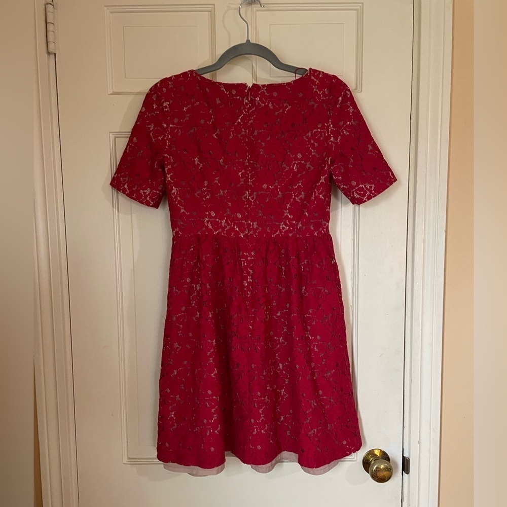 Adrianna Papell Petite Women's Red Lace Sheath Dress Size 4P - Picture 8 of 14